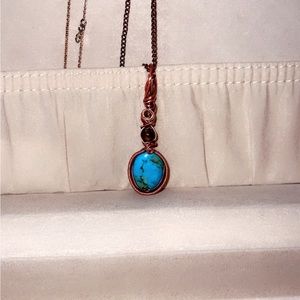 Turquoise and agate wire wrapped double crystal necklace, handmade / boho